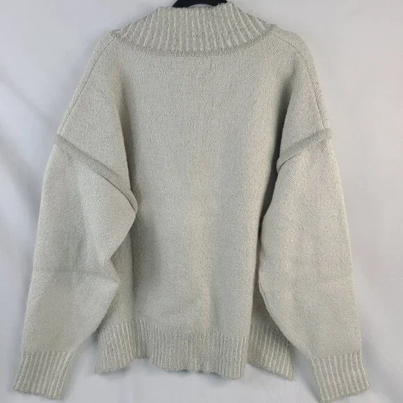 Twilltango Men's Beige Deep V-Neck Sweater With Ribbed Collar Pullover Sz L
